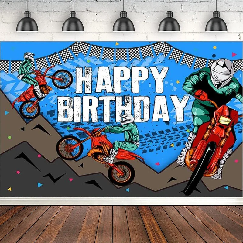 Photography Backdrop Dirt Bike Party Motorcycle Tire Track Kids Birthday Party Background Supplies Shoot Booth Cake Table Decor