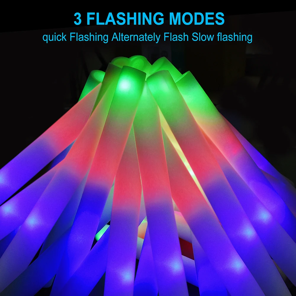 56/102pcs LED Foam Sticks Flashing Glow Sticks Party Supplies Light Up Batons Glow in the Dark for Wedding Party Raves Concert