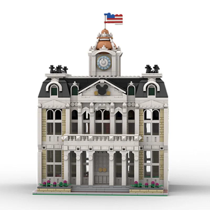 City Street View Modello MOC Mattoni da costruzione Luxury Street Town Hall Tecnologia modulare Regali Vacanza Assemblare Giocattoli per bambini Vestito