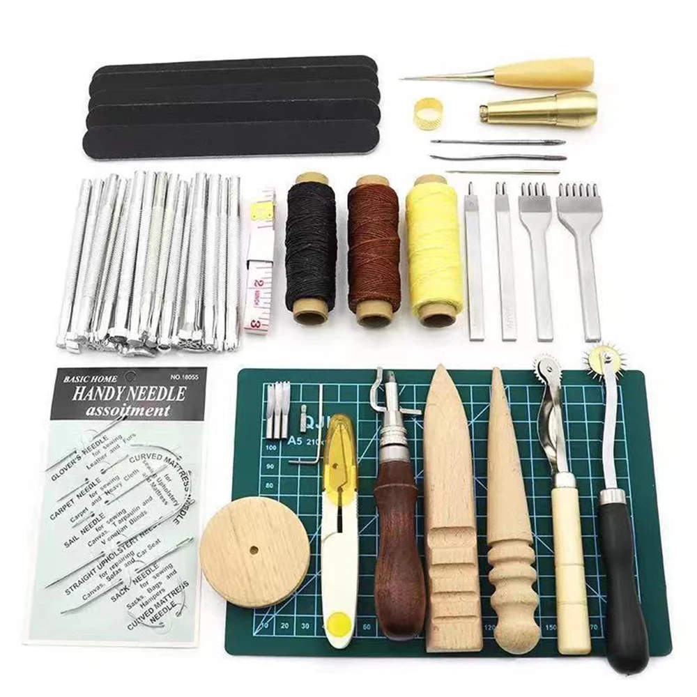 46 pcs/set  Handmade Leather Tool Set DIY Handmade Sewing Stitching Punch Carving Leathercraft Accessories Leather Craft Suit