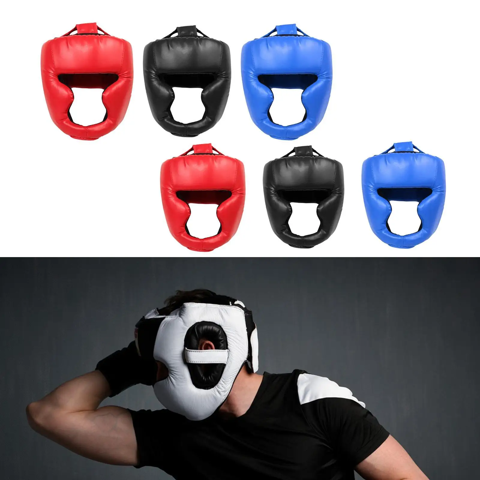 Boxing Headgear PU Breathable Head Protection Gear for Martial Arts Taekwondo Kickboxing Wrestling