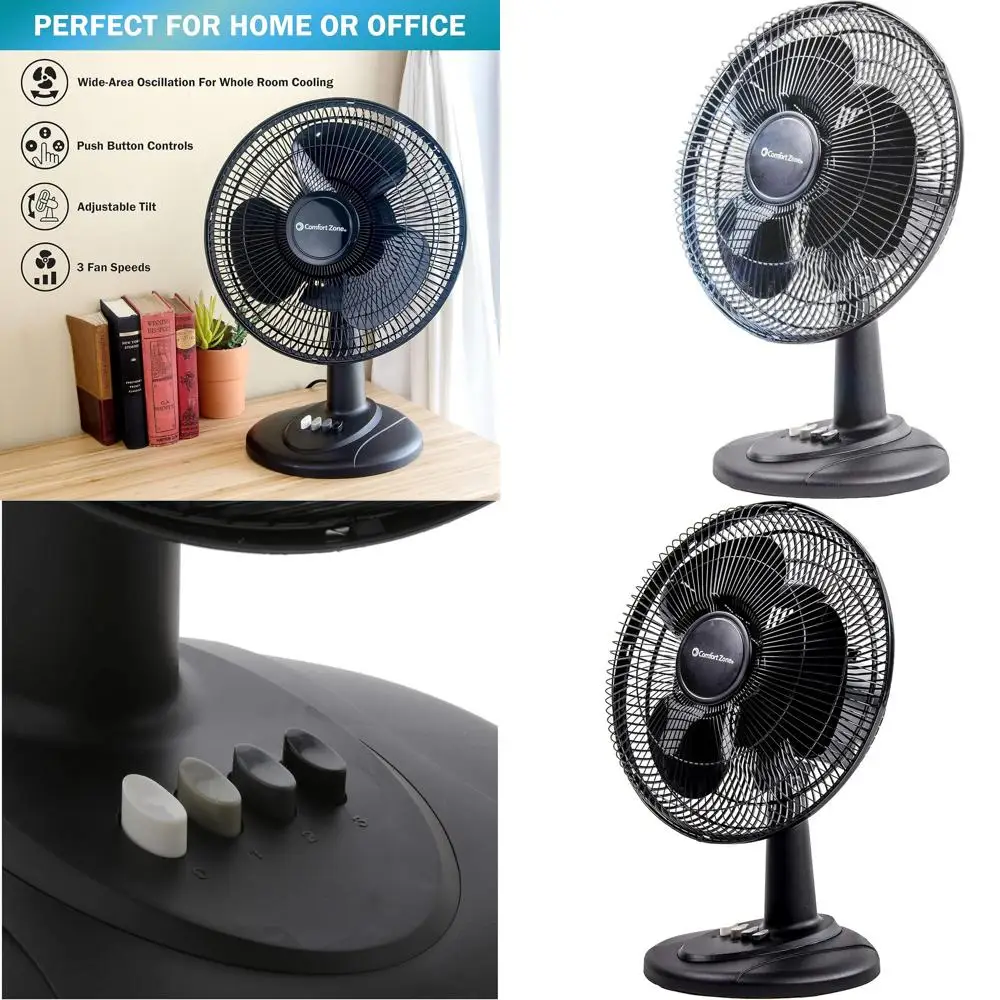 

Настольный вентилятор с 3 скоростями, функцией осцилляции, регулируемым наклоном и бесшумной работой, идеально подходит для дома, спальни, общежития и офиса.