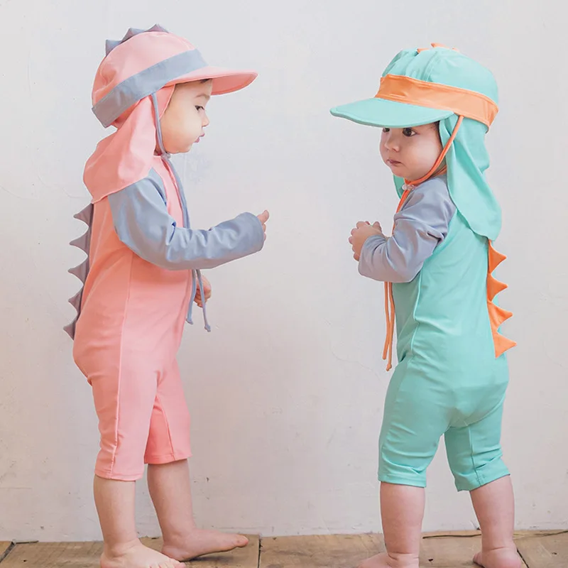 

Adorable Children's One-Piece Swimsuit Long Sve Boys Girls Baby Sun Protection Swimwear Casual Surfing Swimwear Dinosaur D...