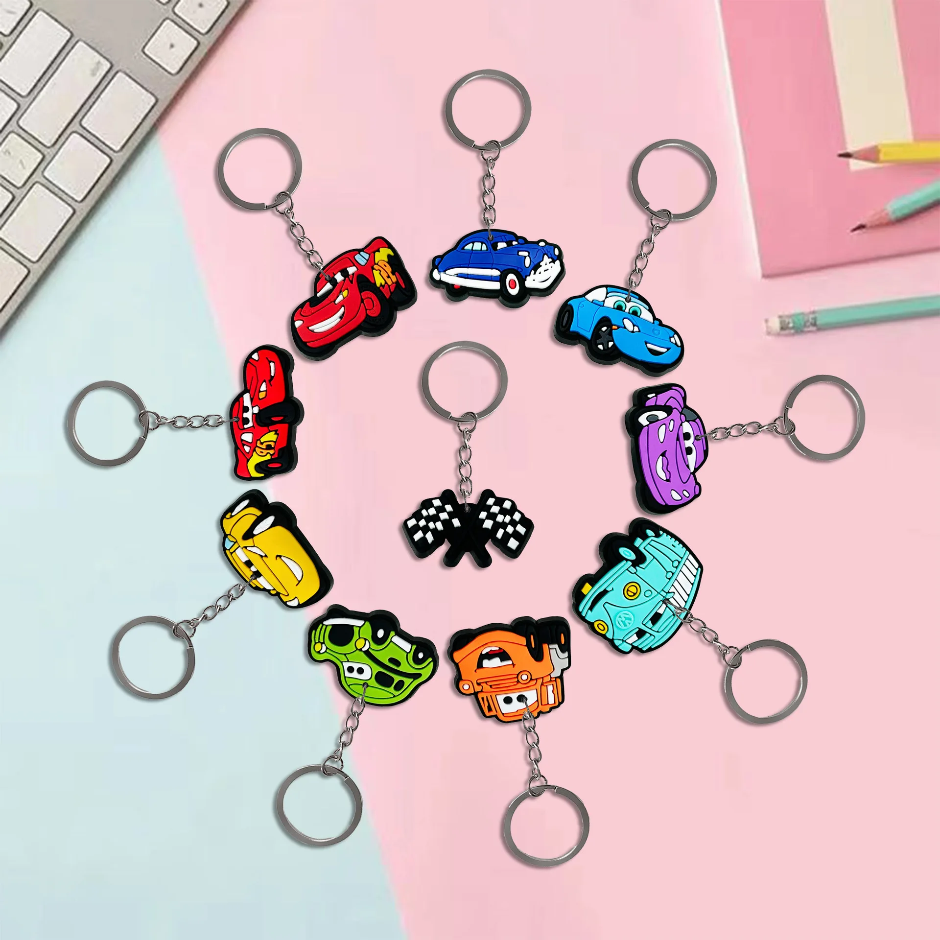 Disney Cars Keychain New Cartoon Car Story Lightning McQueen Pendant Kids Backpack Accessories Car Key Chain Couple Pendant