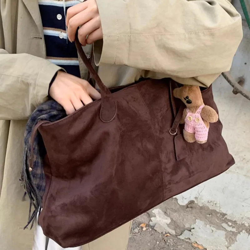 

Vintage Korean Style Morandi Color Tote Bag Women Velvet Solid Color Fashion Shoulder Bag Spacious Drawstring Underarm bag Y2k