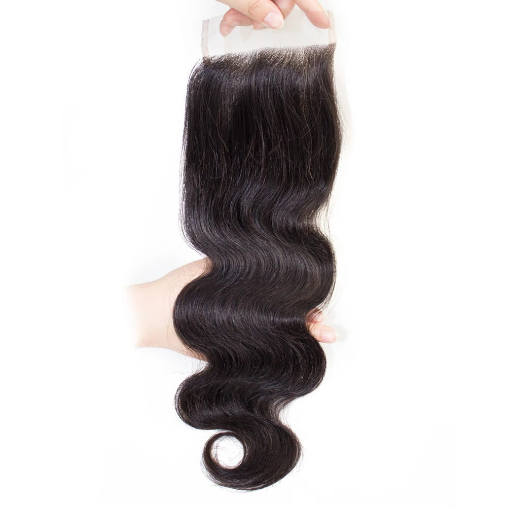 Perruque Lace Closure brésilienne naturelle, Body Wave, 4x4, 8-18 pouces, noir naturel, lot de 1/3/5, vente en gros, 100% cheveux humains