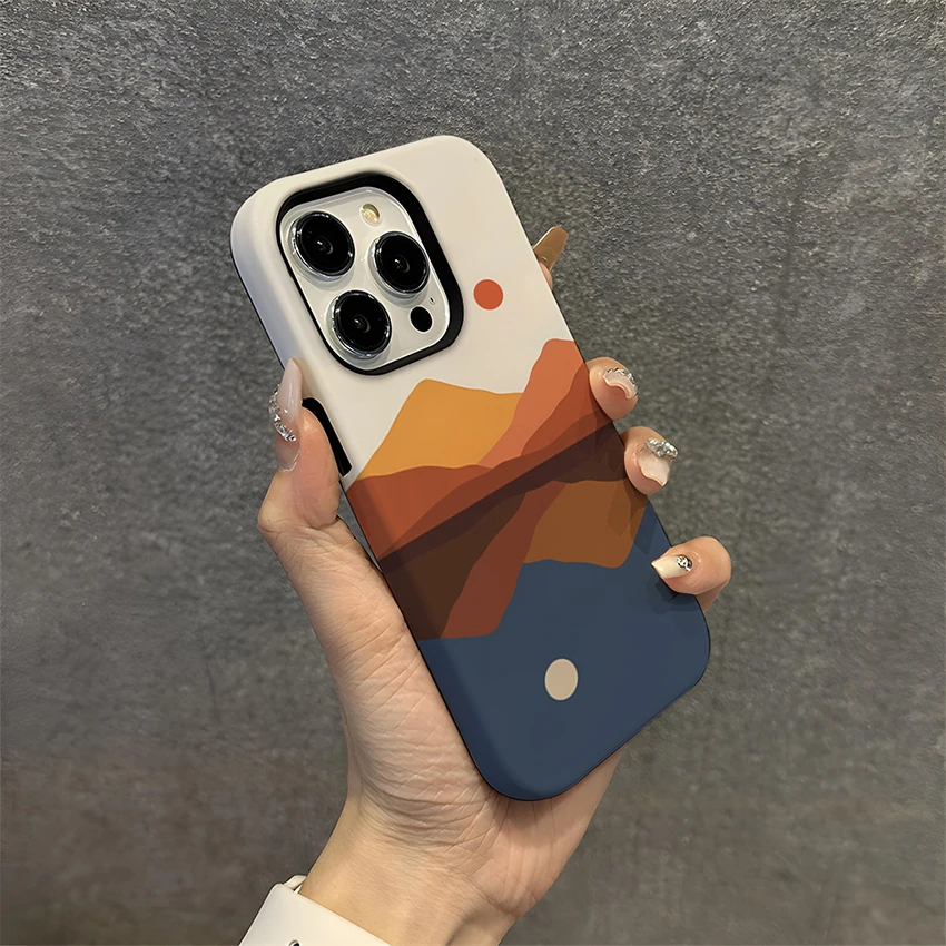 아이폰 17 16 15 14 13 Pro 12 11 Max Plus 16Pro용 마그네틱 폰 케이스, 고급 선셋 페인팅 디자인, 낙하 방지 15Pro 커버