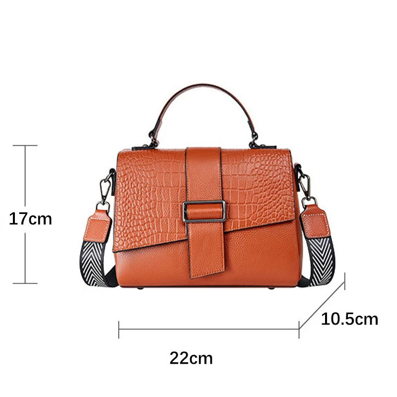 Zency Genuine Leather Tote Bag For Women Classic Vintage Shoulder Handbag Female Small Alligator Crossbody Top-handle Two Straps