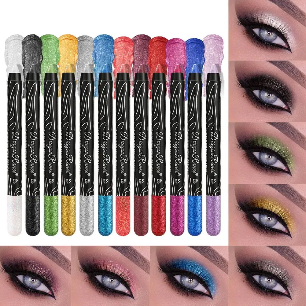 New 12 Colors Women Waterproof Highlighter Eyeshadow Eyeshadow Stick Face Lasting Pencil Long Color Pearl Eyeshadow Waterpr D5K6