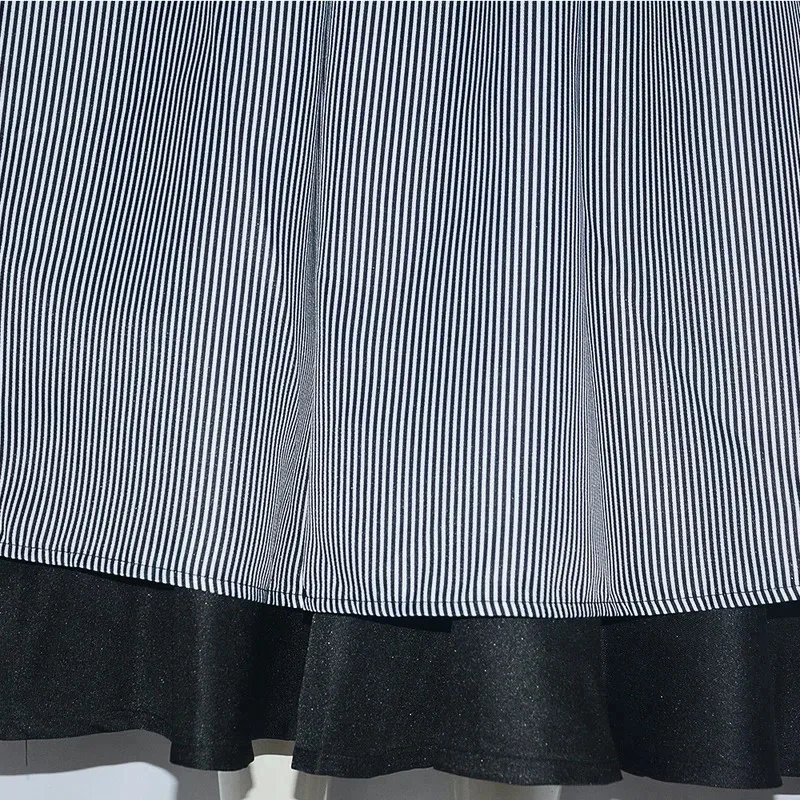 XT8Anime The Sound of Music Maria Cosplay Costumes Vertically Striped Apron Skirt Long Sleeve Black Ankle Length Dress for @XT6！