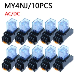 10Set MY4N DC12V AC12V DC24V AC24V Coil 5A 4NO 4NC LED Indicator Power Relay DIN Rail 14 Pin time relay with socket base