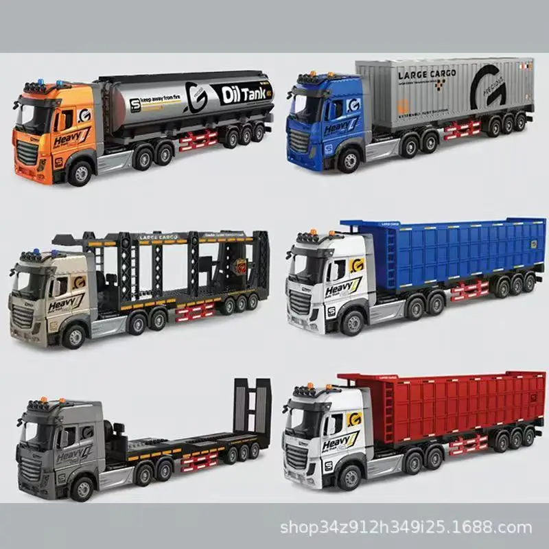 

Детская большая игрушка-грузовик из сплава с дистанционным управлением — двухэтажный транспортный автомобиль с открывающейся дверью/масляным баком и музыкой