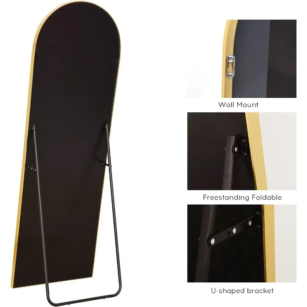 Full Length Mirror, with Stand, Arched,Standing Mirrores, Tall Mirrors, Wall Mounted,Large Frame - Gold