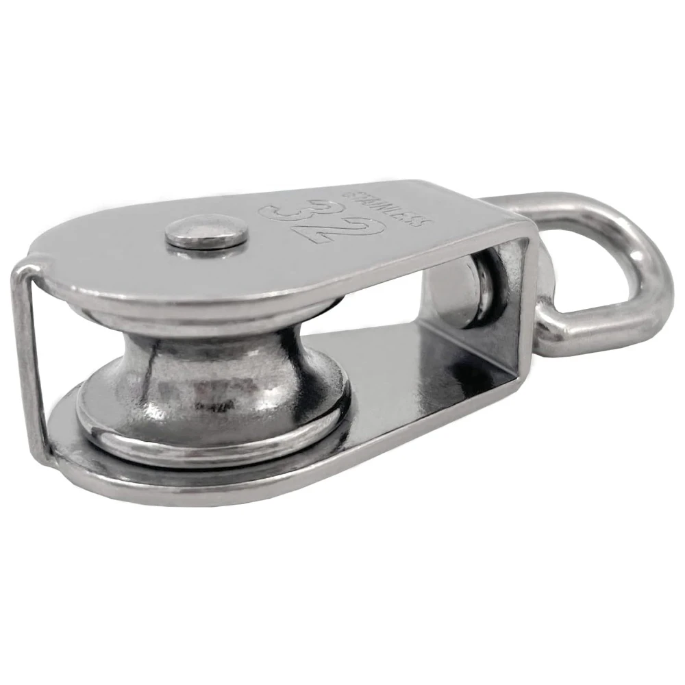 Aciemoke 2Pcs M32 Single Pulley Block 304 Stainless Steel Wire Rope Hanging Wire Towing Wheel Loading 551Ibs