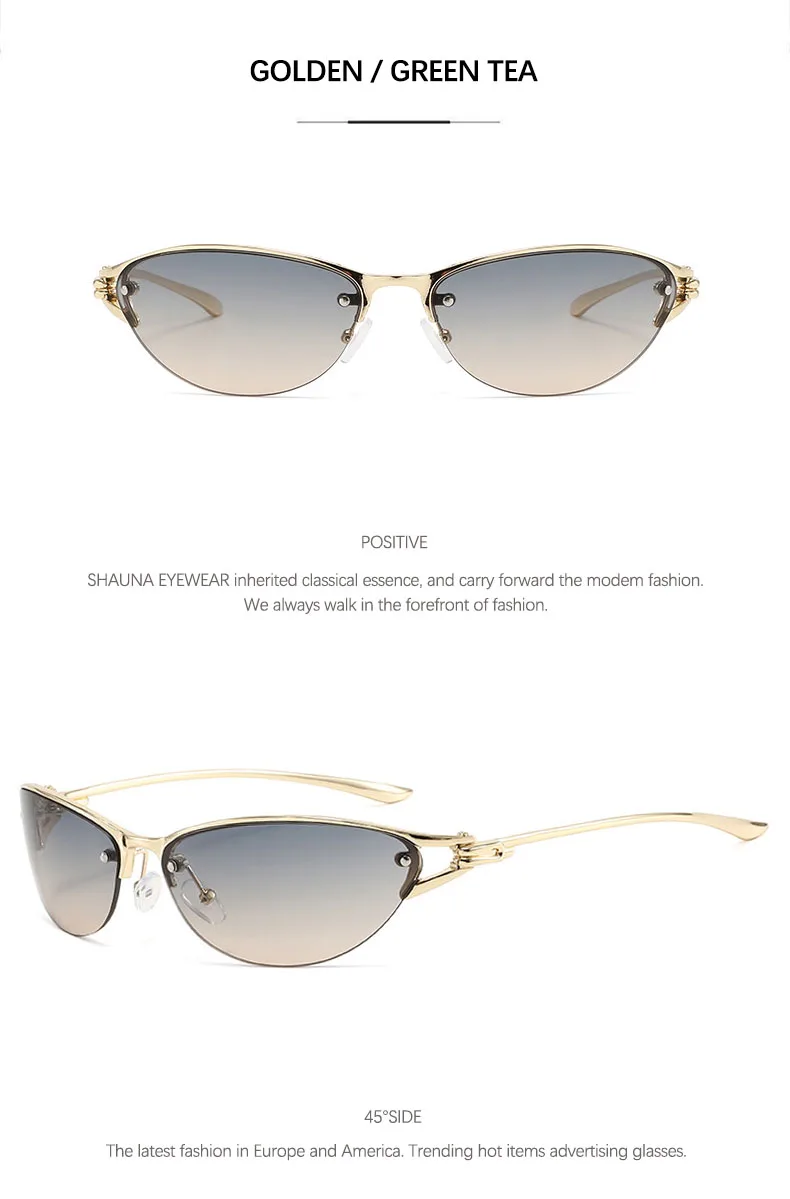 SHAUNA Neue Y2K Metall-Halbrahmen-Cat-Eye-Sonnenbrille für Damen, beliebte Herren-Gradienten-Werbebrille, UV400 – Detail 14