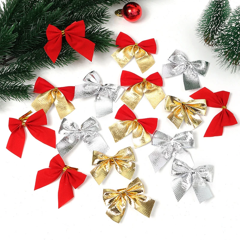 

12/24Pcs Christmas Decorations Bow Xmas Tree Pendant Ornament for Home Decor Navidad New Year Party 2026 DIY Gift Accessories