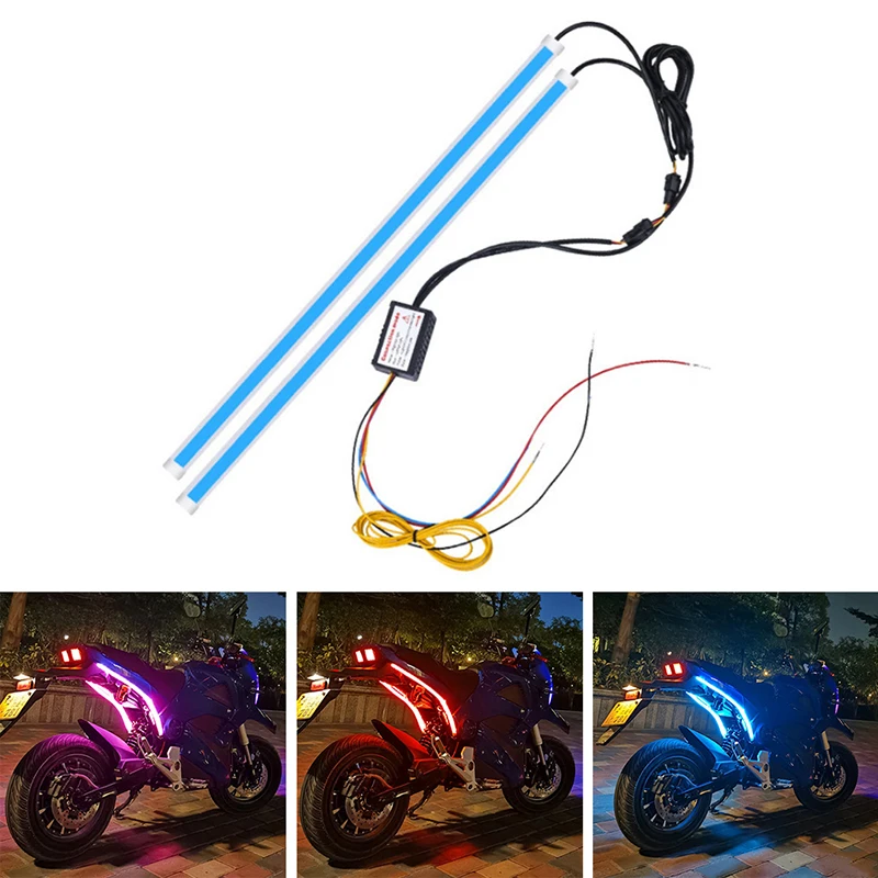 Lámpara de señal de giro para motocicleta, luces LED de circulación diurna, luz trasera DRL, tira de decoración impermeable, luz de flujo de freno de Motor