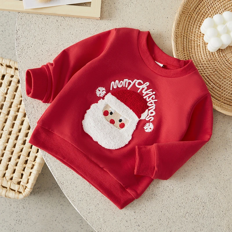 

Suefunskry Toddler Girls Boys Christmas Sweatshirts Letter Santa Embroidery Crew Neck Long Sleeve Baby Pullovers Fall Tops