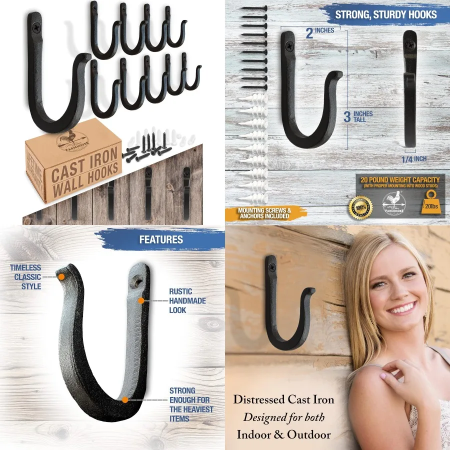 

Чугунные крючки ручной работы с шипами для железной дороги, 10 шт., нержавеющие черные настенные декоративные крючки с порошковым покрытием для интерьера в фермерском доме