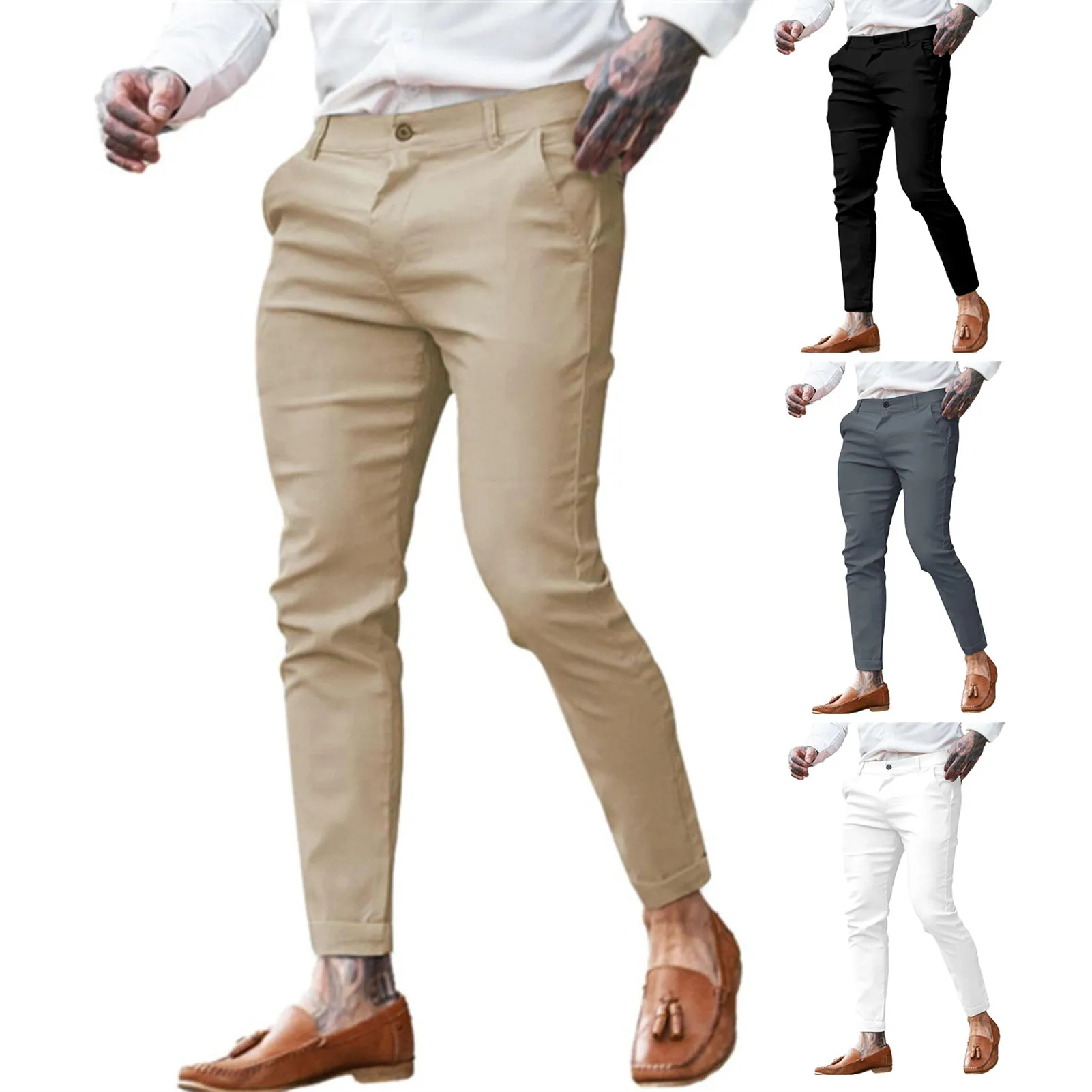 Men Spring Pants Stylish Men's Slim Fit Ninth Pants with Pockets Zipper Closure Comfortable Streetwear Trousers for Ankle Length