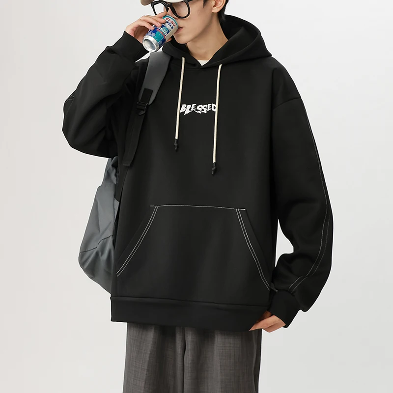 Fashion Pockets Printed Letter Hooded Sweatshirts Men's Clothing 2024 Spring Autumn New Loose Korean Tops All-match Sweatshirts