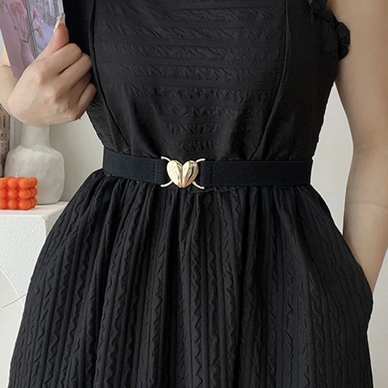 Trendy Thin Heart Belts Elastic Stretch Waistband Female Metal Buckle Belt for Women Cinch Coat Dress Seal Waist Band Accessory