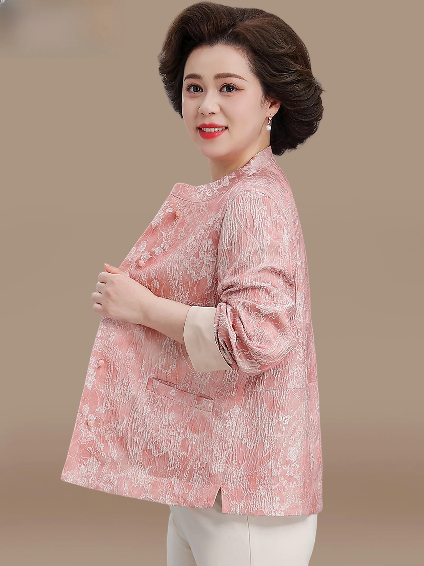 

Sli Spring Outerwear for Mature Women Ele Traditional Chinese National Sle Long Sve Open Cardigan Jaet