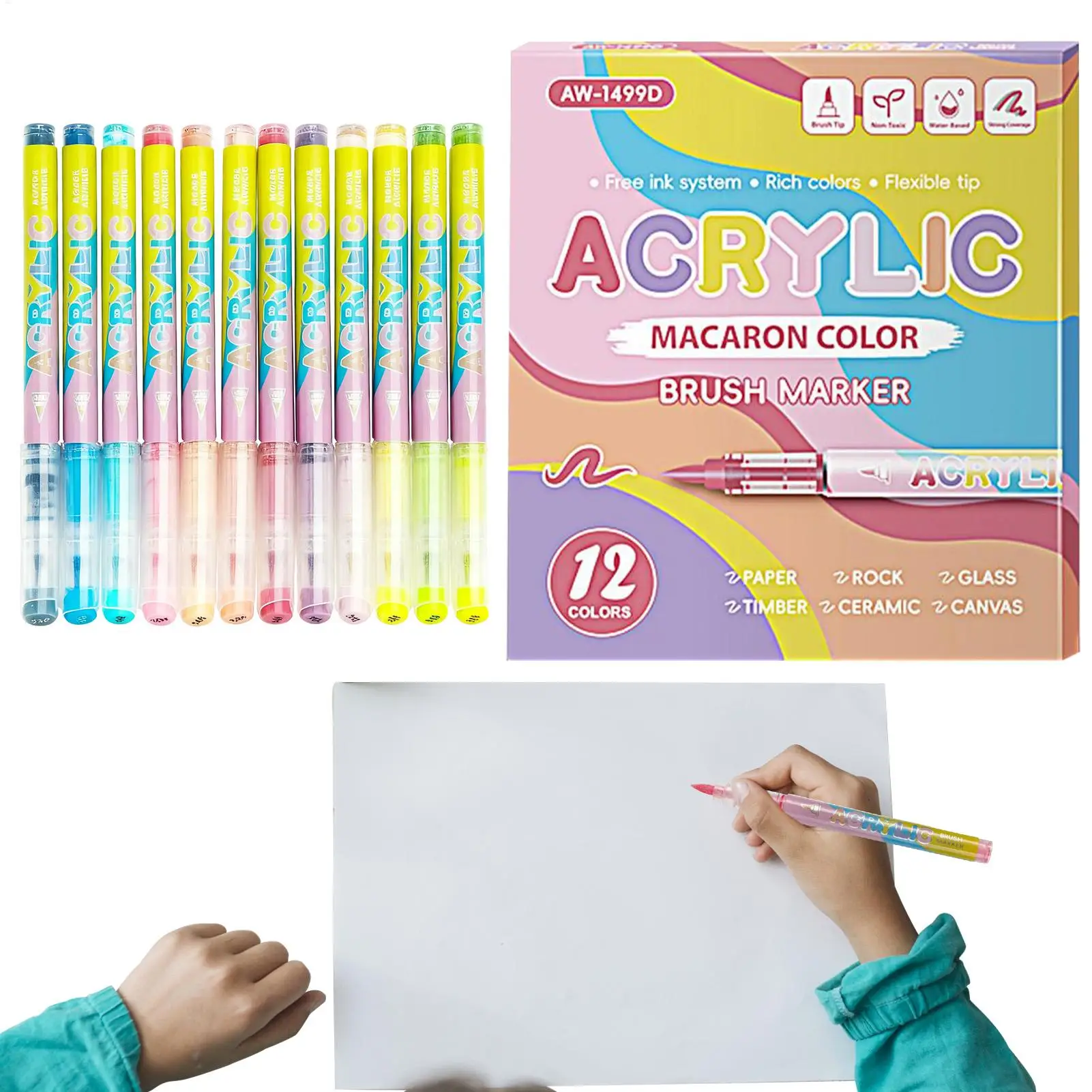 

Акриловые маркеры, 12 цветов, быстросохнущие краски для ткани с тонким кончиком, ручки для взрослых, детей, ткань, стекло, керамика, дерево, холст, рок