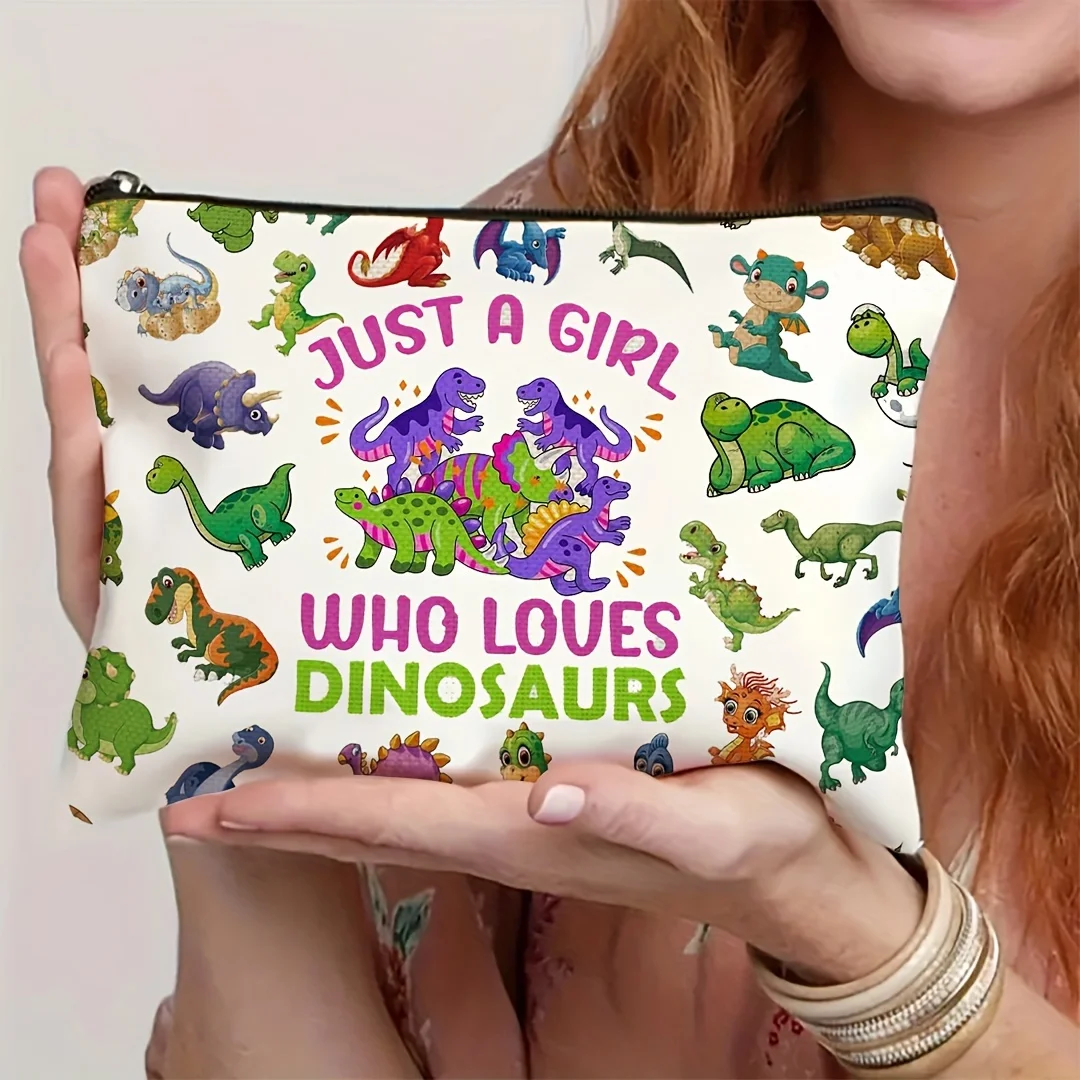 Un sac de maquillage sur le thème du dinosaure – jolie pochette multifonctionnelle à fermeture éclair pour femmes, sac de rangement de bijoux
