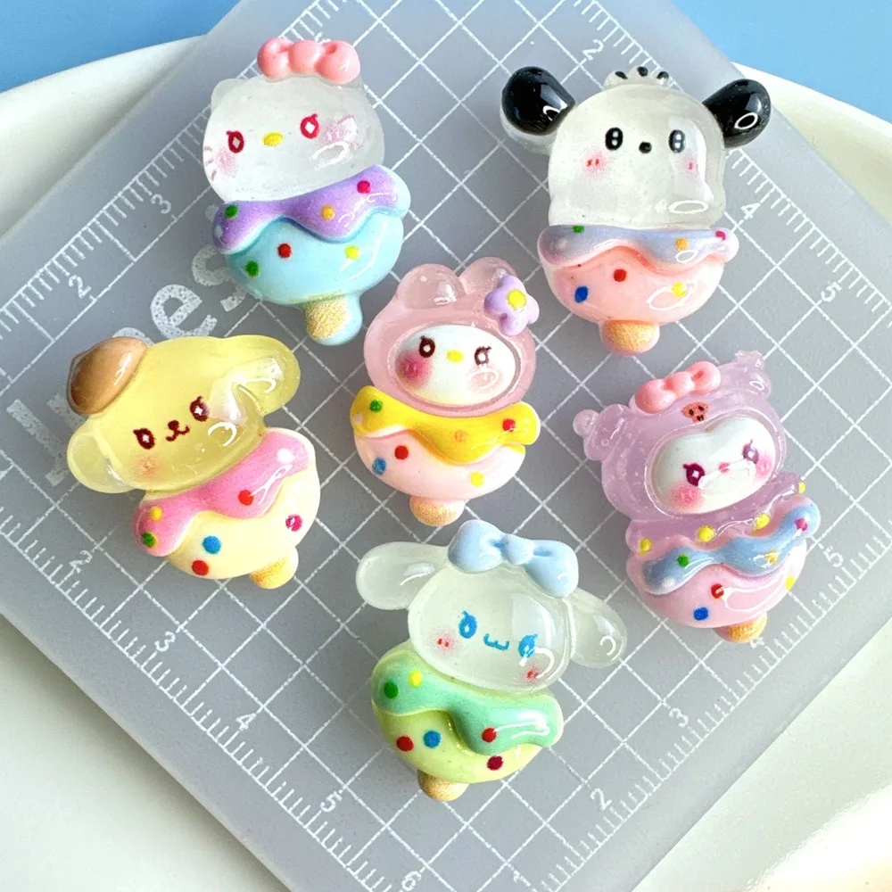 5pcs Glow-in-the-dark sanrio cartoon popsicle skewer cartoon figure miniature diy crafts supplies resin flatback cabochons