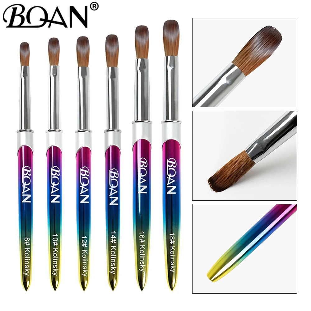 BQAN  Kolinsky Acrylic Nail Brush Set 3D Pure Handmade Nail Brushes For Acrylic Application Professional Nail Art Brush #8-#18