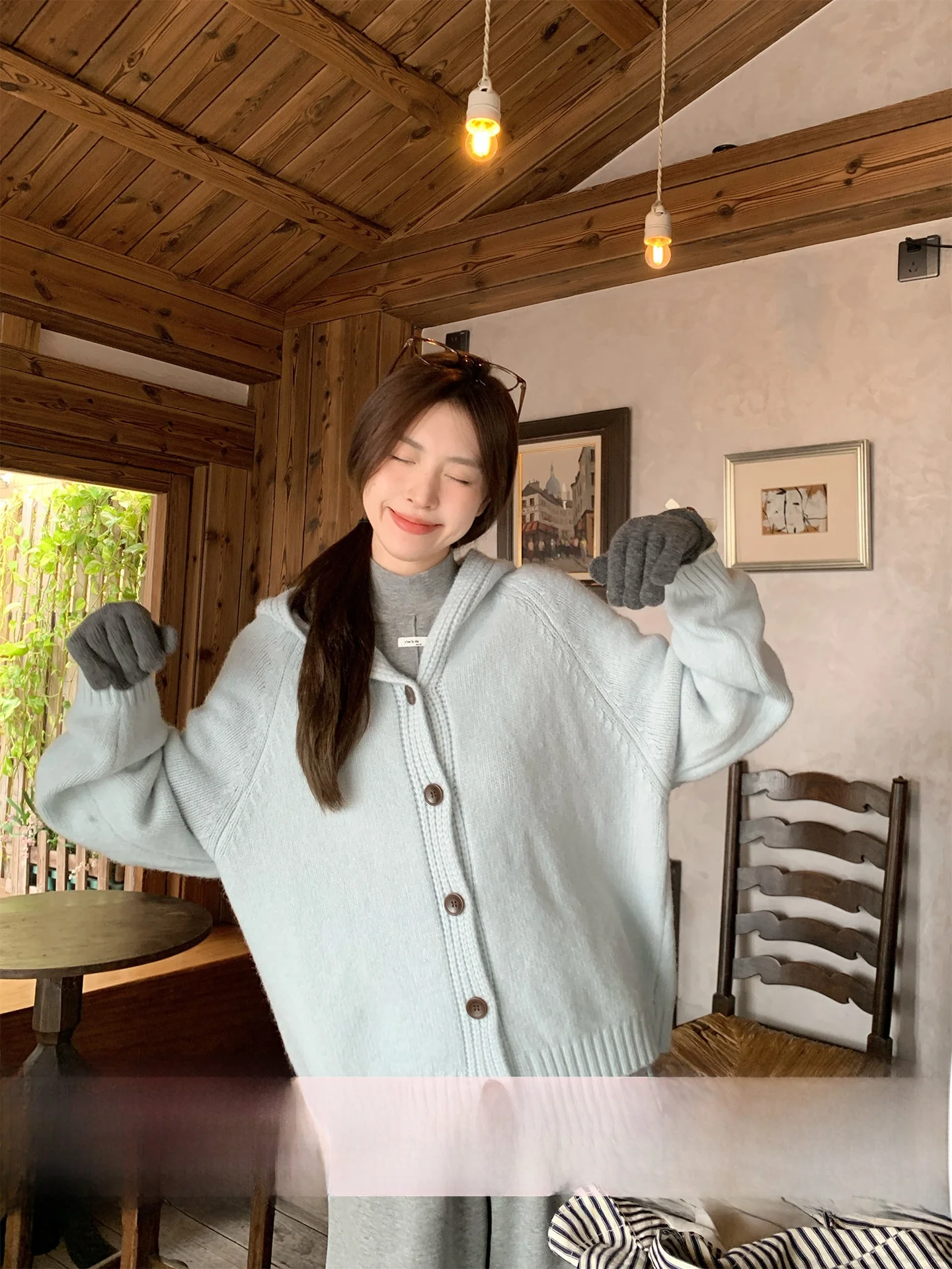 

Женская вязаная шапка Morning Bloom Lazy Sle, мягкий уютный свитер, свободный повседневный вязаный кардиган, верхняя одежда, топ