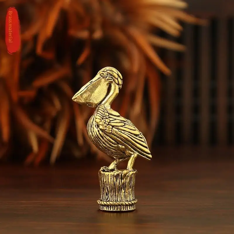 Vintage Metal Pelican Bird Figurine Solid Brass Animal Statue Mini Desktop Ornament for Office Shelf Decor Small Gift