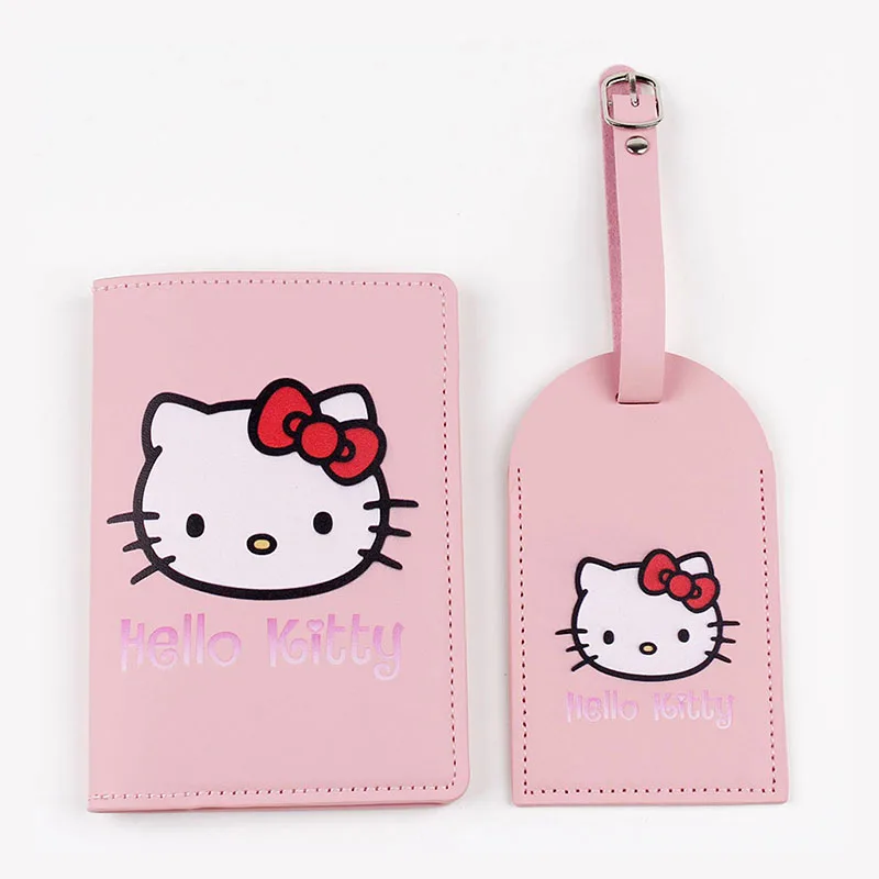 Cartoon Hello Kitty Travel Passport Cover Luggage Tag Women Girls Travel Credit Card Holder Travel ID&Document Passport Holder