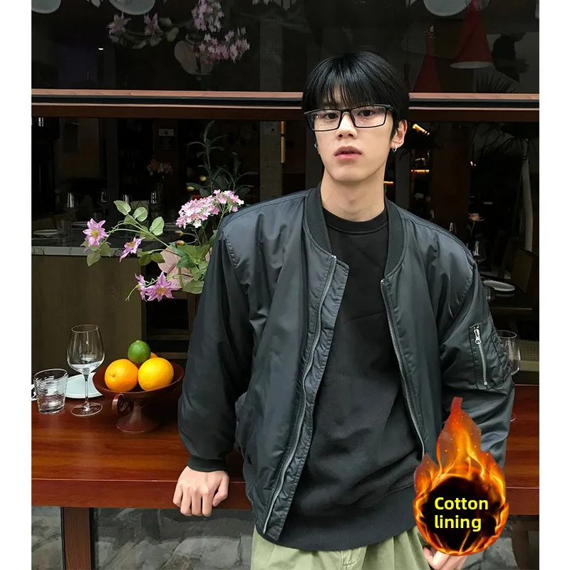 

American Sle MA Pilot Jaet Thiened Cotton Baseball orm Men's Autumn Winter ort Coat Warm Long Sve Zipper Closure