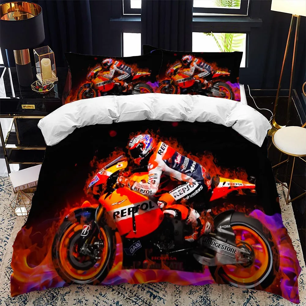 Motorcycle Rider Bed Duvet Cover Set Queen King Twin Full Size Red Bedding Set Motorbike Soft 2/3pcs Polyester Comforter Cover