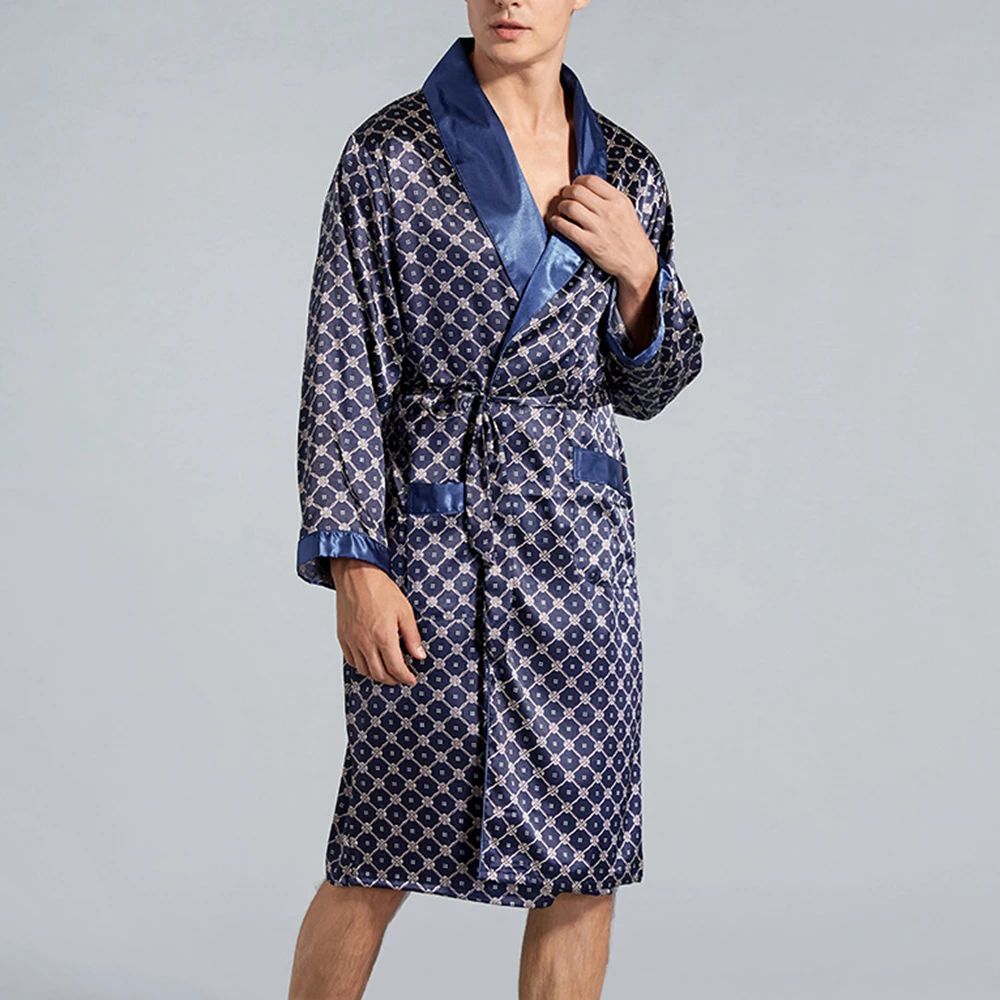 Pajamas Simple and Elegant Men\\\'s Satin Silk Pajama Set Kimono Bathrobe Robe Dressing Gown Loungewear Sleepwear