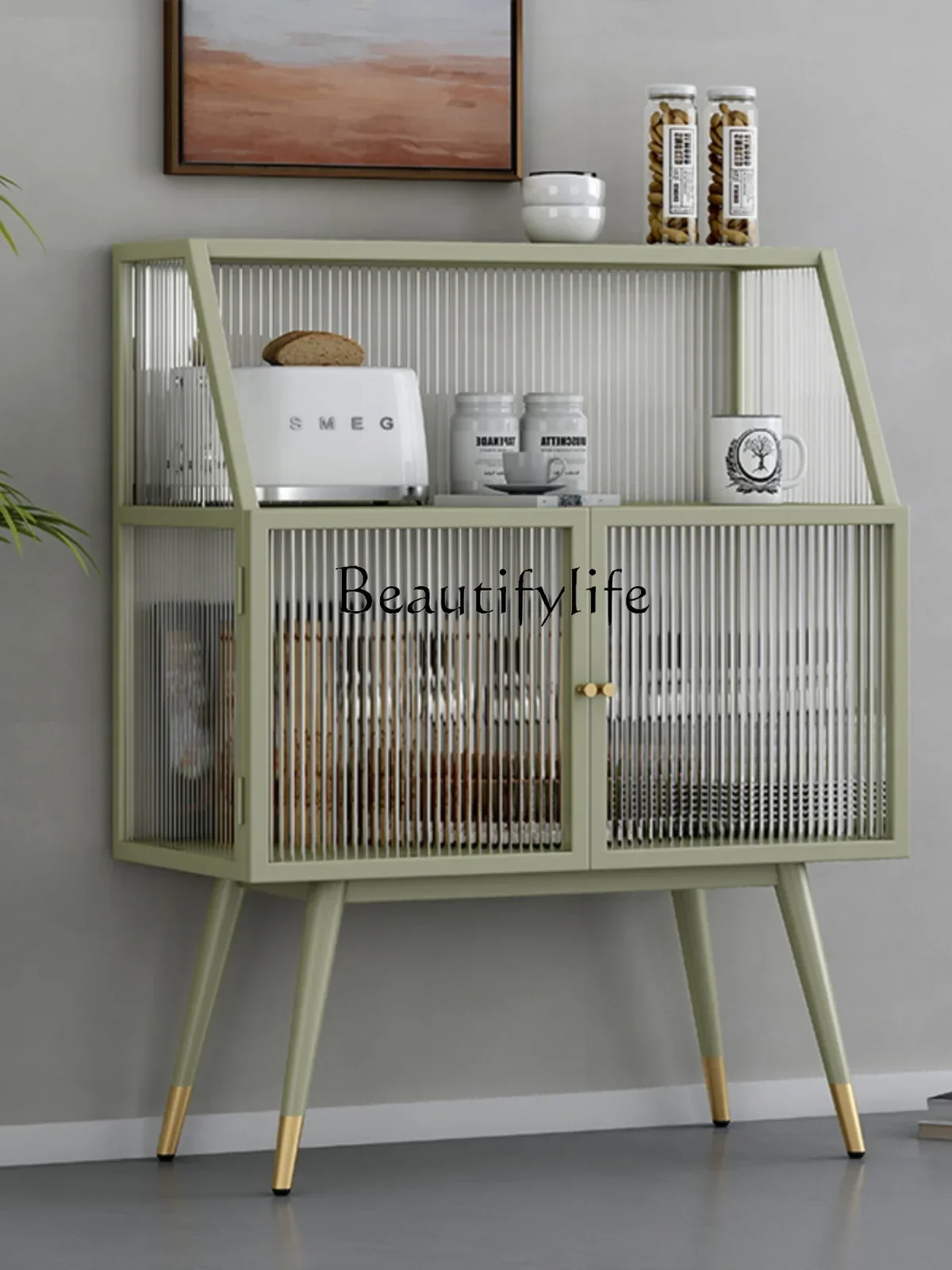 Q S Glass Sideboard Cabinet Modern Minimalist Wall Shelf Cupboard