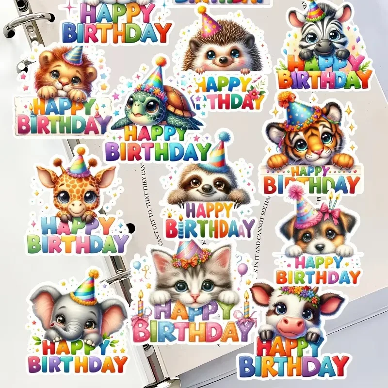 

1 набор наклеек с милыми животными, цветами и надписями «С Днем Рождения» для забавного декора, скрапбукинга, дневников, телефонов, альбомов, планировщиков