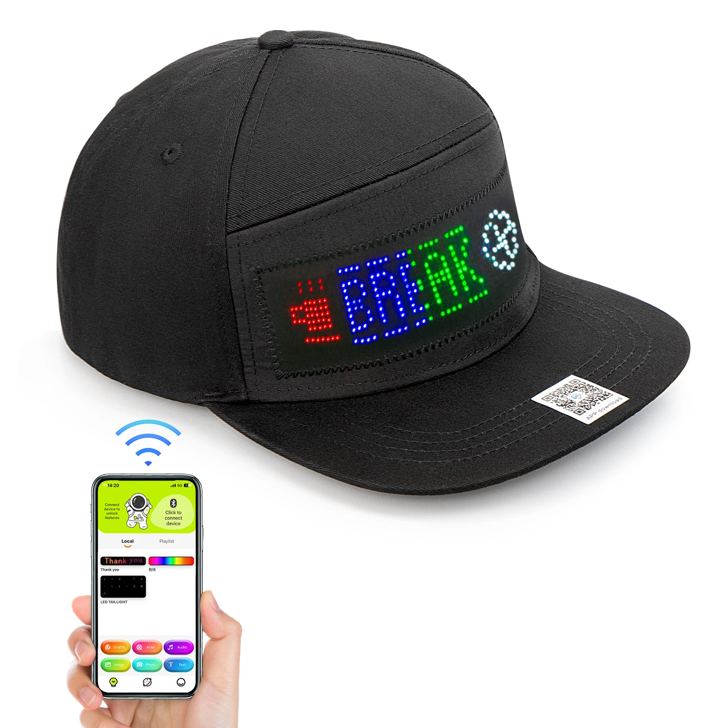 Fashion LED Cap Cotton Bluetooth Programmable Scrolling Message Baseball Caps Women&Men Hip-hop Street Dance Party Fishing Cap