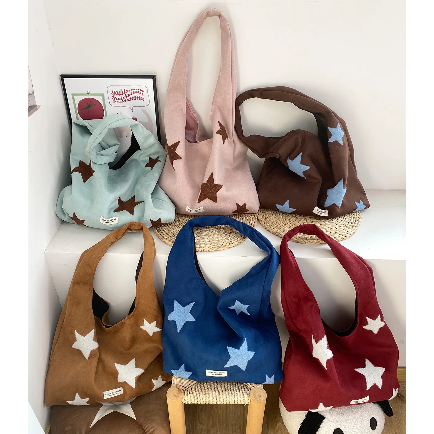 Women's shoulder bag with thick suede and color five-pointed star large capacity simple women's handbag crossbody bag