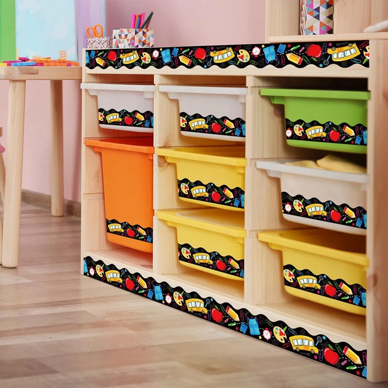 Carpeta de tablón de anuncios de regreso a la escuela, pegatina de borde festoneado autoadhesiva de 67,9 pies para decoración de aula escolar