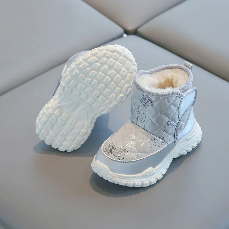 Boys and Girls Winter Padded Warm Cotton Shoes Thick Bottom Non-slip Patent Leather Waterproof Non-slip Snow Boots