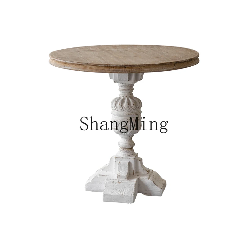 

LXY retro side table carved round table B & B living room bedroom balcony sofa small coffee table
