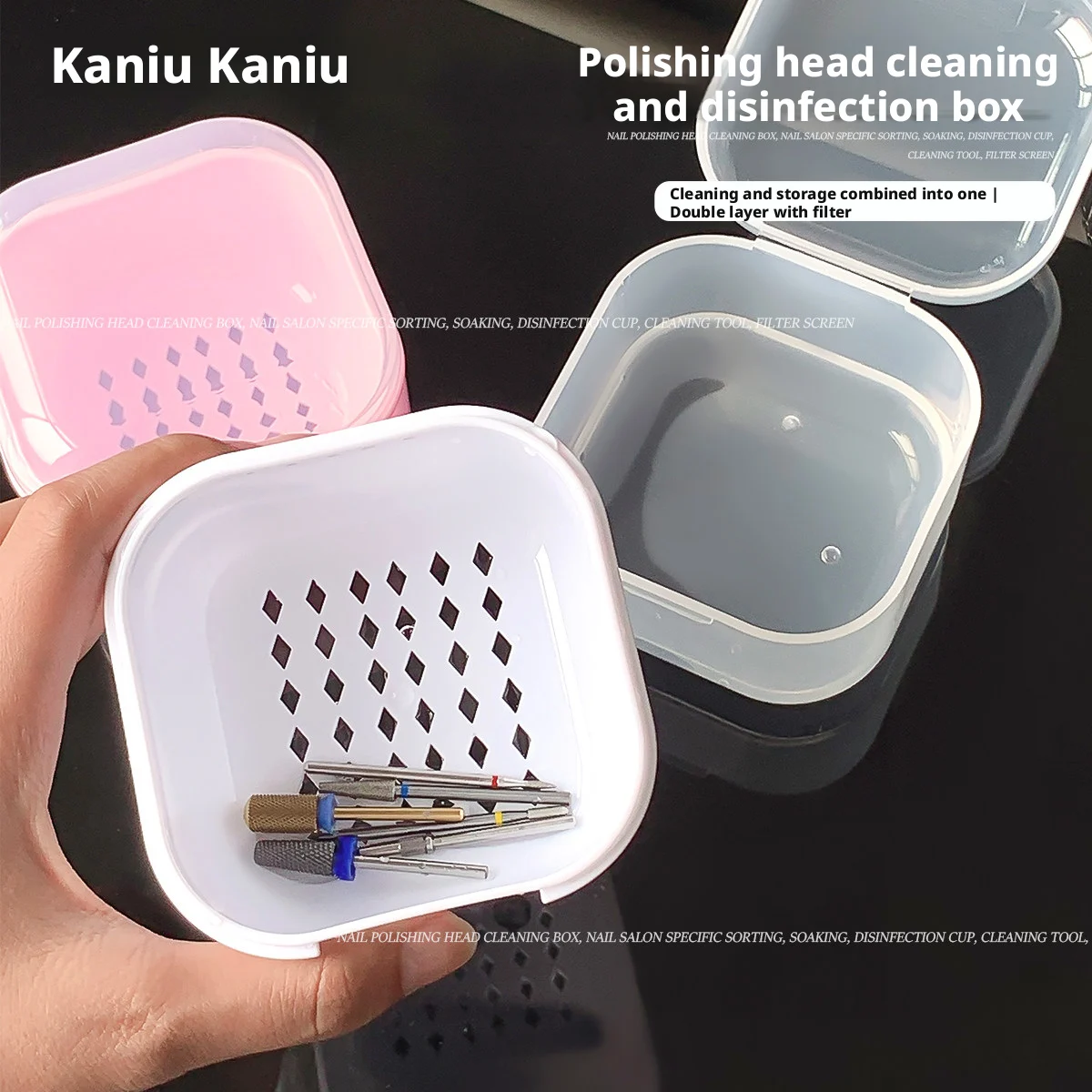 Kaniu Polishing Head Cleaning Disinfection Box Double-layer Filtering Nail Art Drill Bits Cleaning Box Manicure Sterilization