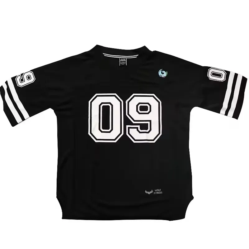 09 Number American Football Jersey Men Quick Dry Mesh Gym Tshirt V Neck Loose Short Sleeve Workout Street Sport Tee
