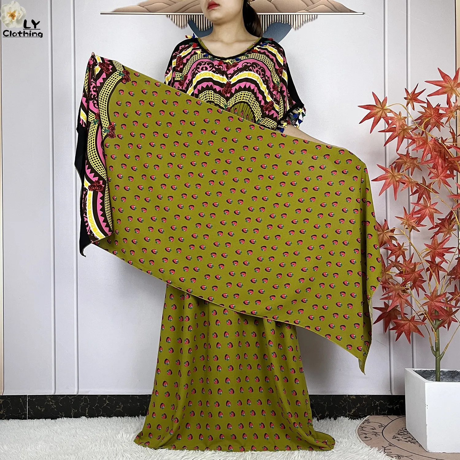 New Summer Short Sleeve Muslim Abayas For Women Elegant Dress Printed Cotton Loose Fit Femme Robe African Abaya With Headscarf