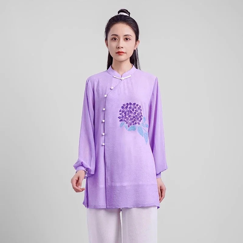 

Women's Elegant Martial Arts Clothes Tai Chi Uniform Kung Fu Performance and Competition Costume Traditional Chinese Lavender