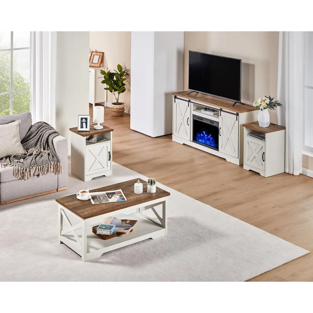 

Coffee Tables & Two End Tables with Charging Station and USB Ports, for Living Room, Coffee table