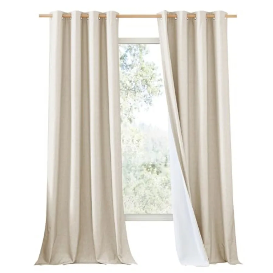 

100% Absolutely out Linen Curtains with Thermal Insulated Liner 52" W 2 PCs 108" Long Drapes Sweep The Floor Decorative Keep Pr